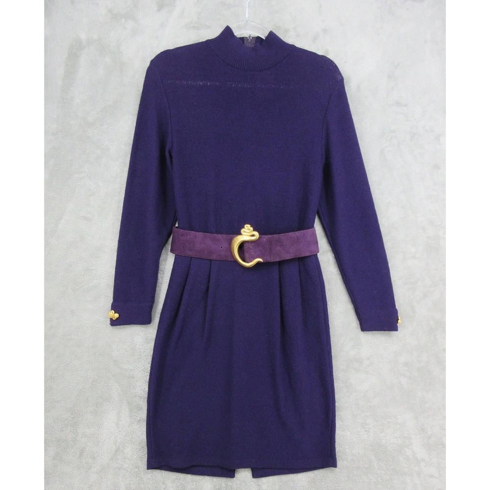 Vintage Steve Fabrikant Sweater Dress Womens Size 4 Petite Wool Suede Belted Zip